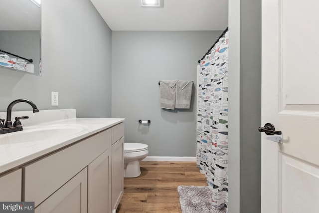 301 Heine Ave, Woodbine, NJ 08270 - bathroom featuring vanity, toilet, wood finished floors, and a shower with shower curtain