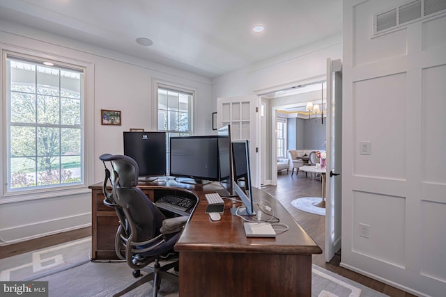 232 Cobblestone Ln, Bethlehem, PA 18020 - office area featuring healthy amount of natural light, a chandelier, baseboards, and recessed lighting