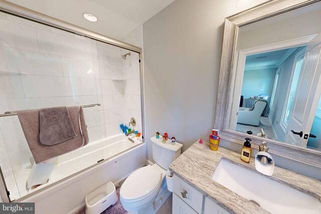 232 Cobblestone Ln, Bethlehem, PA 18020 - bathroom featuring vanity, bath / shower combo with glass door, toilet, and recessed lighting