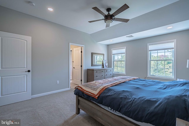 232 Cobblestone Ln, Bethlehem, PA 18020 - carpeted bedroom with baseboards, recessed lighting, lofted ceiling, and a ceiling fan