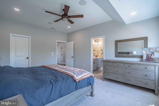 232 Cobblestone Ln, Bethlehem, PA 18020 - bedroom featuring light colored carpet, ensuite bath, recessed lighting, and a ceiling fan