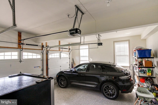 garage with a garage door opener