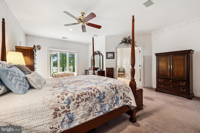 8320 Ingleton Cir W, Easton, MD 21601 - bedroom with light colored carpet, a ceiling fan, and access to exterior