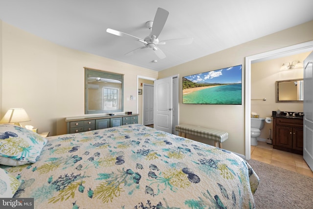 127 E 13th St, Long Beach Township, NJ 08008 - bedroom featuring tile patterned flooring, ensuite bath, and a ceiling fan
