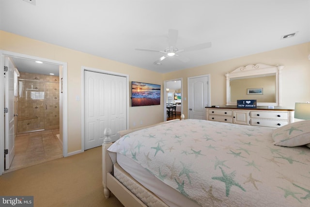 127 E 13th St, Long Beach Township, NJ 08008 - bedroom featuring light colored carpet, ensuite bathroom, a ceiling fan, baseboards, and a closet