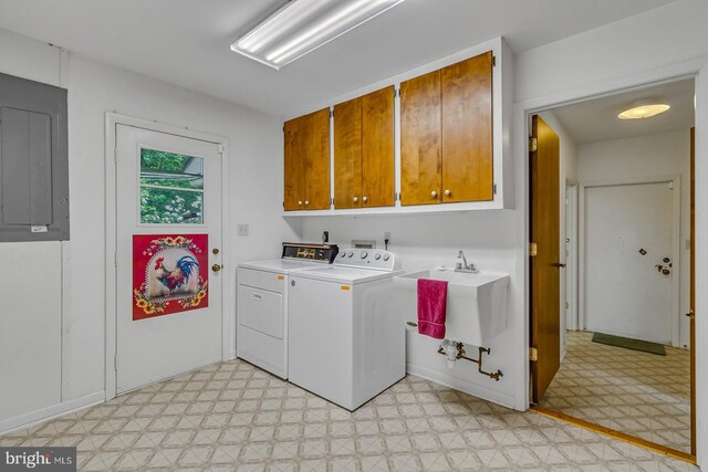 109 Kingfisher Cir, Weems, VA 22576 - washroom featuring light flooring, washing machine and clothes dryer, cabinet space, and electric panel