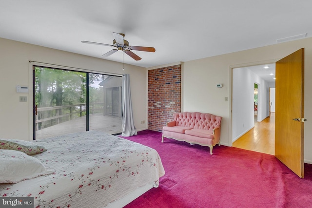 109 Kingfisher Cir, Weems, VA 22576 - bedroom with access to exterior, carpet floors, ceiling fan, and baseboards