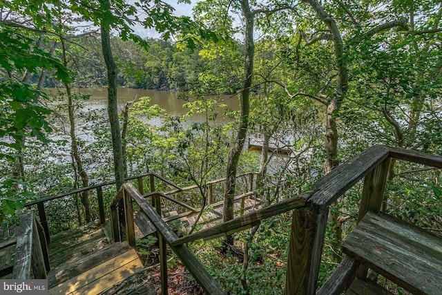 109 Kingfisher Cir, Weems, VA 22576 - wooden terrace featuring a water view and a view of trees