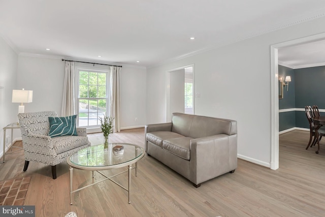 4701 Fort Sumner Dr, Bethesda, MD 20816 - living room with light wood-style floors, baseboards, ornamental molding, and recessed lighting