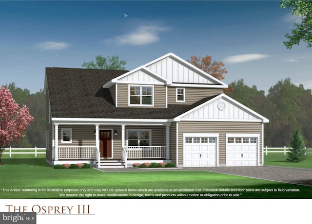 0 Trinity Court Plover Model, Barnegat, NJ 08005 - view of front of property featuring board and batten siding, a porch, a shingled roof, driveway, and an attached garage