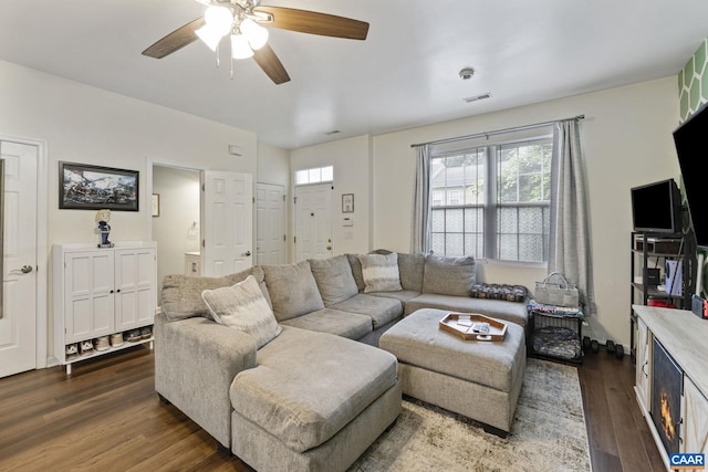 1731 Webland Park, Charlottesville, VA 22901 - living room with dark wood finished floors and a ceiling fan