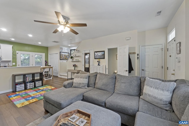 1731 Webland Park, Charlottesville, VA 22901 - living area featuring dark wood-style floors, ceiling fan, recessed lighting, and baseboards