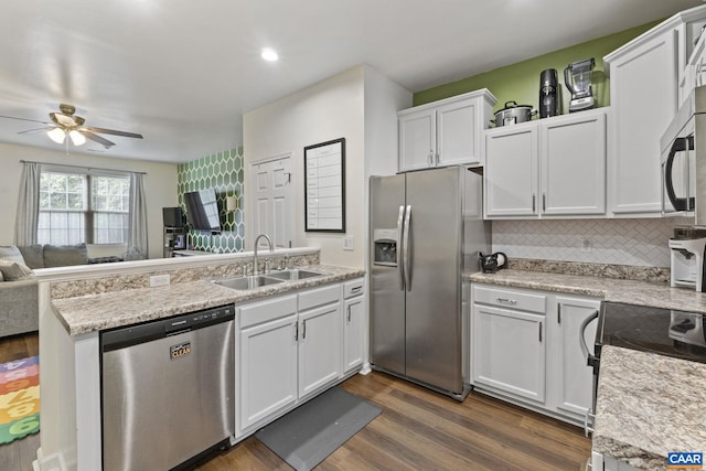 1731 Webland Park, Charlottesville, VA 22901 - kitchen featuring appliances with stainless steel finishes, a sink, a peninsula, a ceiling fan, and open floor plan