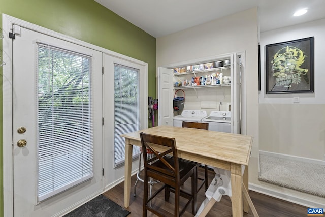 1731 Webland Park, Charlottesville, VA 22901 - dining space with washer and dryer, dark wood-style floors, and baseboards