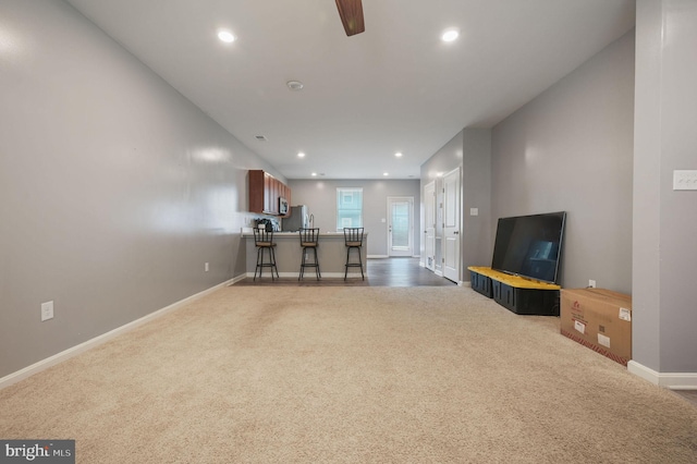 45 Quigley Ct, Camden Wyoming, DE 19934 - living room with carpet, baseboards, recessed lighting, and a ceiling fan