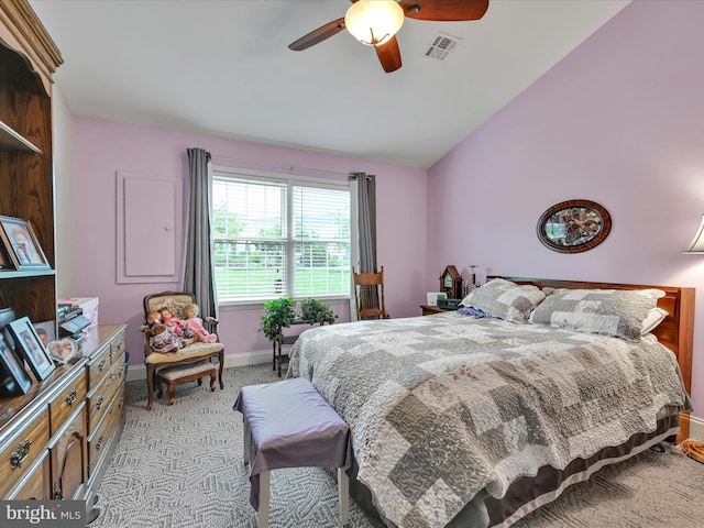 7705 Forney Way, Harrisburg, PA 17112 - bedroom with baseboards, lofted ceiling, a ceiling fan, and light colored carpet