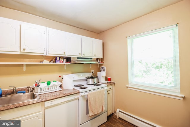 415 Garnet Dr, Burlington, NJ 08016 - kitchen featuring white appliances, a baseboard radiator, plenty of natural light, and a sink