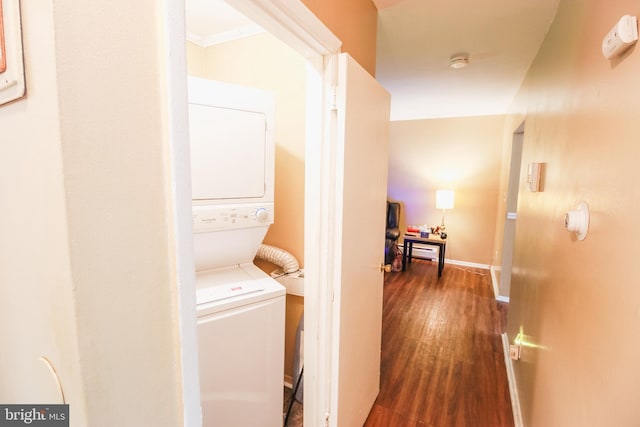 415 Garnet Dr, Burlington, NJ 08016 - washroom with estacked washer and dryer and wood finished floors