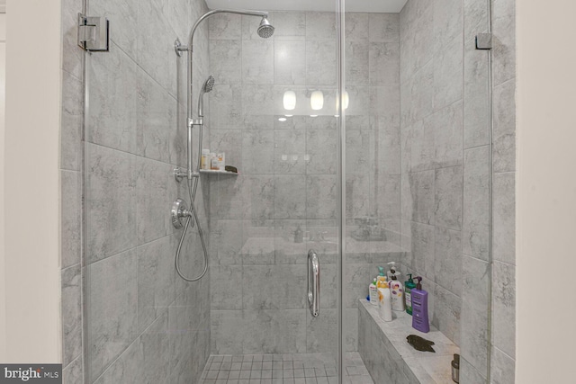 bathroom with a shower stall