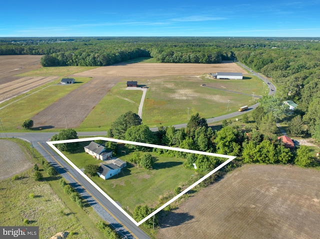 24532 Deep Branch Rd, Georgetown, DE 19947 - aerial view of sparsely populated area featuring property parcel outlined and a heavily wooded area