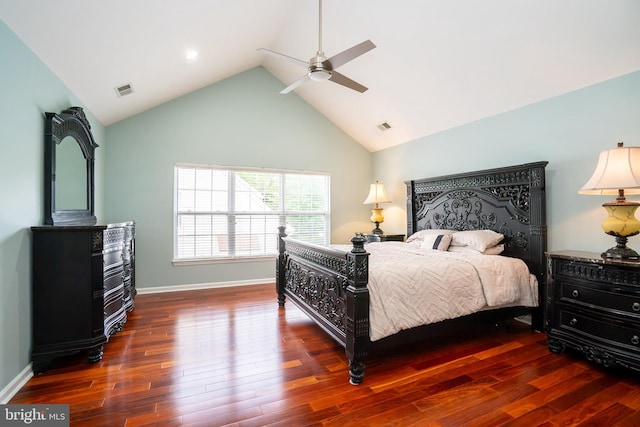4 Bernadette Cir, Monmouth Junction, NJ 08852 - bedroom featuring wood finished floors, a ceiling fan, baseboards, and high vaulted ceiling
