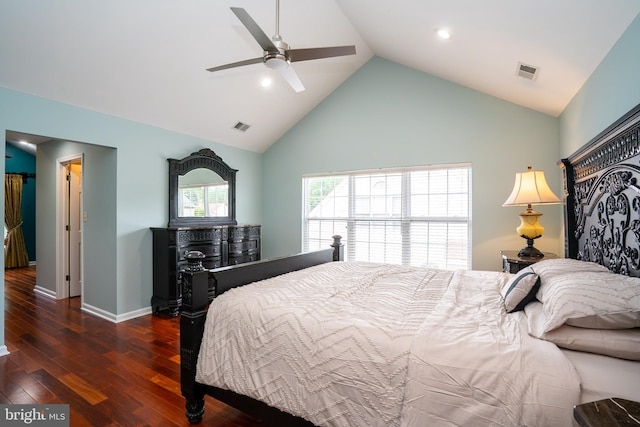 4 Bernadette Cir, Monmouth Junction, NJ 08852 - bedroom with wood finished floors, high vaulted ceiling, baseboards, a ceiling fan, and recessed lighting
