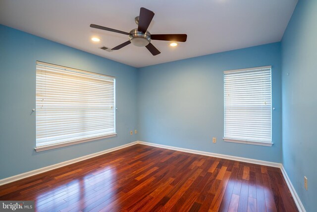 4 Bernadette Cir, Monmouth Junction, NJ 08852 - unfurnished room featuring dark wood-type flooring, ceiling fan, baseboards, and recessed lighting