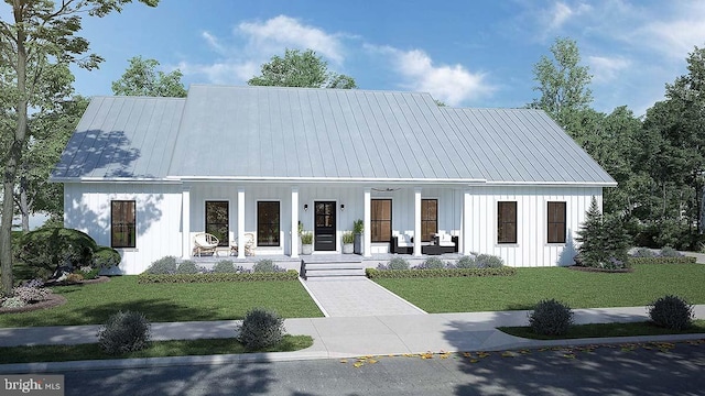 1CA Harmon Ldg, Round Hill, VA 20141 - modern farmhouse style home with a porch, a front lawn, board and batten siding, and metal roof