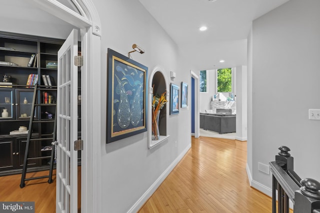 17621 Auburn Village Dr, Sandy Spring, MD 20860 - hallway featuring wood finished floors, baseboards, and recessed lighting