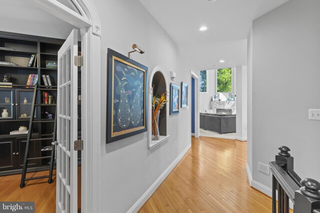 17621 Auburn Village Dr, Sandy Spring, MD 20860 - hall with wood finished floors, baseboards, and recessed lighting