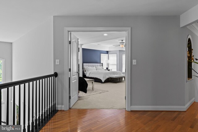 17621 Auburn Village Dr, Sandy Spring, MD 20860 - hallway with healthy amount of natural light, baseboards, and wood finished floors