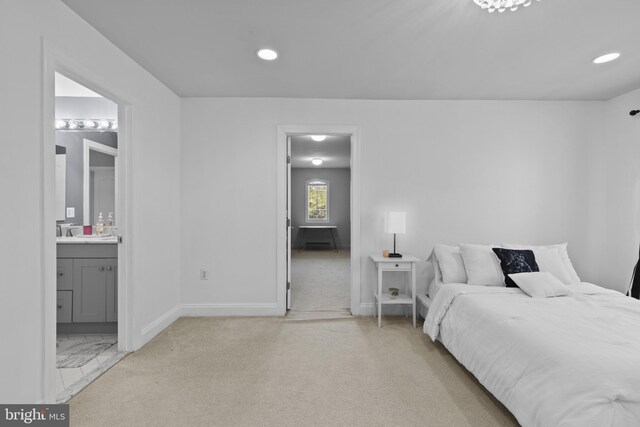 17621 Auburn Village Dr, Sandy Spring, MD 20860 - bedroom with baseboards, recessed lighting, carpet floors, and ensuite bath