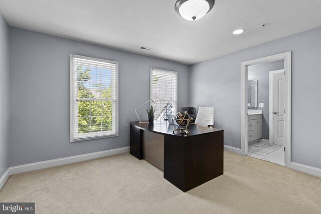 17621 Auburn Village Dr, Sandy Spring, MD 20860 - office area featuring baseboards, carpet floors, and recessed lighting
