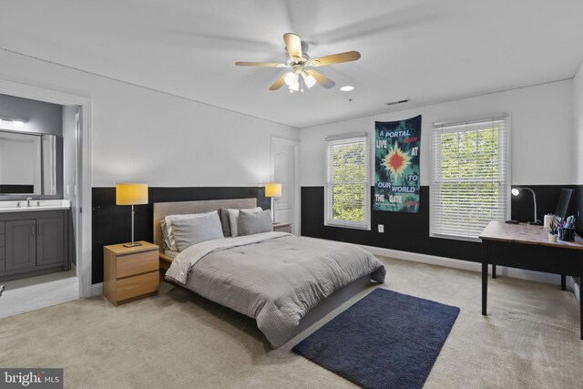 17621 Auburn Village Dr, Sandy Spring, MD 20860 - bedroom featuring light carpet, ensuite bathroom, baseboards, and an office area
