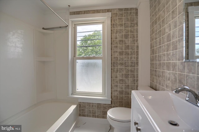 21 E Allen St, Mechanicsburg, PA 17055 - full bathroom with toilet, tile walls, bathtub / shower combination, and vanity