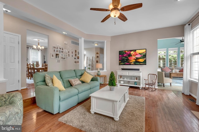8139 Showcase Ct, Pasadena, MD 21122 - living area featuring ceiling fan, hardwood / wood-style floors, and a chandelier