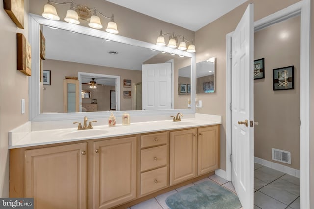 8139 Showcase Ct, Pasadena, MD 21122 - full bath with tile patterned flooring, double vanity, and ceiling fan