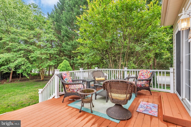 8139 Showcase Ct, Pasadena, MD 21122 - wooden terrace featuring outdoor lounge area and a yard