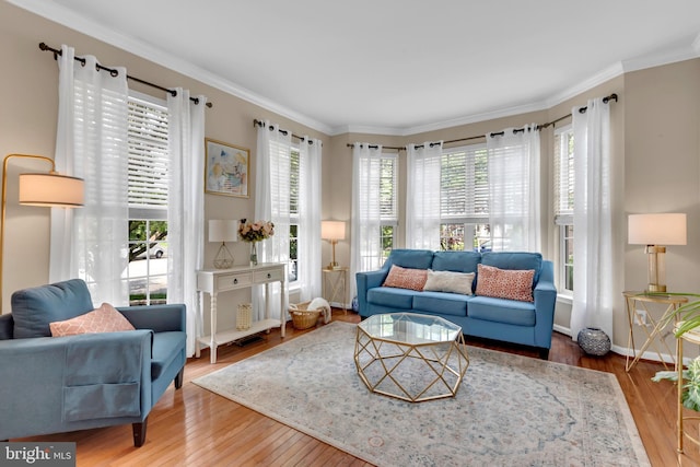 8139 Showcase Ct, Pasadena, MD 21122 - living room with plenty of natural light, hardwood / wood-style floors, ornamental molding, and baseboards