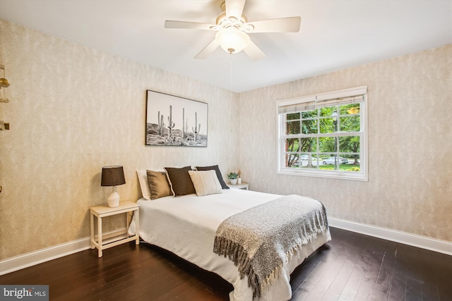 1712 W Abingdon Dr Unit 102, Alexandria, VA 22314 - bedroom featuring baseboards, hardwood / wood-style flooring, and a ceiling fan