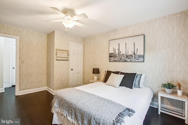 1712 W Abingdon Dr Unit 102, Alexandria, VA 22314 - bedroom featuring hardwood / wood-style flooring, baseboards, and ceiling fan