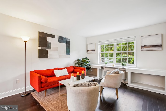 1712 W Abingdon Dr Unit 102, Alexandria, VA 22314 - living room with dark wood-style floors and baseboards