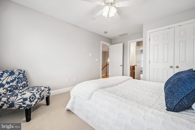 301 Nottingham Ln, Queenstown, MD 21658 - carpeted bedroom featuring a closet and a ceiling fan