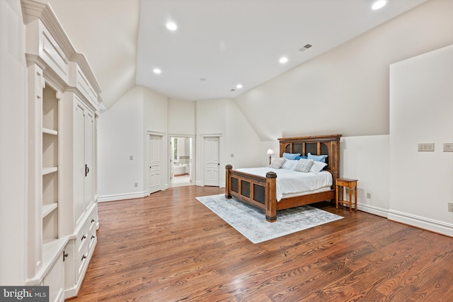 601 Utterback Store Rd, Great Falls, VA 22066 - bedroom featuring lofted ceiling, wood finished floors, baseboards, and recessed lighting