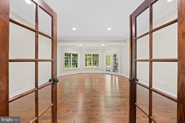 601 Utterback Store Rd, Great Falls, VA 22066 - unfurnished room with ornamental molding, french doors, hardwood / wood-style flooring, baseboards, and recessed lighting