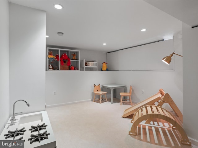 19 E Del Ray Ave E, Alexandria, VA 22301 - rec room with recessed lighting, carpet floors, a sink, and baseboards