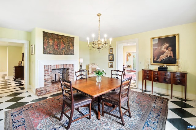 3276 Buckingham Springs Rd, Dillwyn, VA 23936 - dining area featuring tile patterned floors, a chandelier, and baseboards