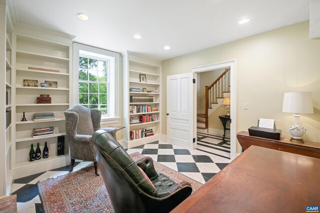 3276 Buckingham Springs Rd, Dillwyn, VA 23936 - office with tile patterned floors, recessed lighting, built in features, and baseboards