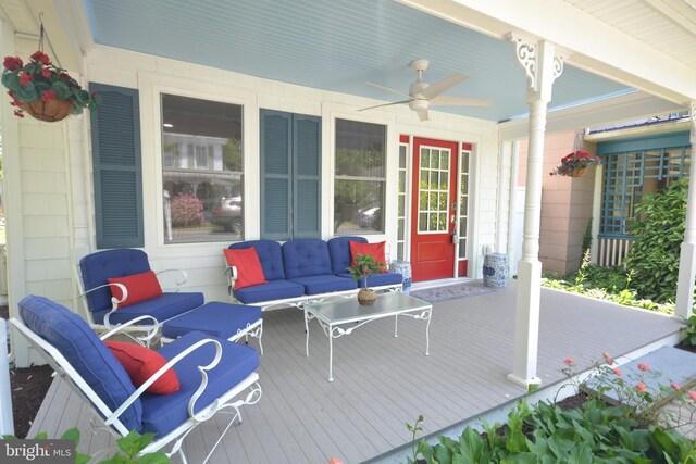 204 W Chew Ave, Saint Michaels, MD 21663 - deck featuring an outdoor hangout area and ceiling fan
