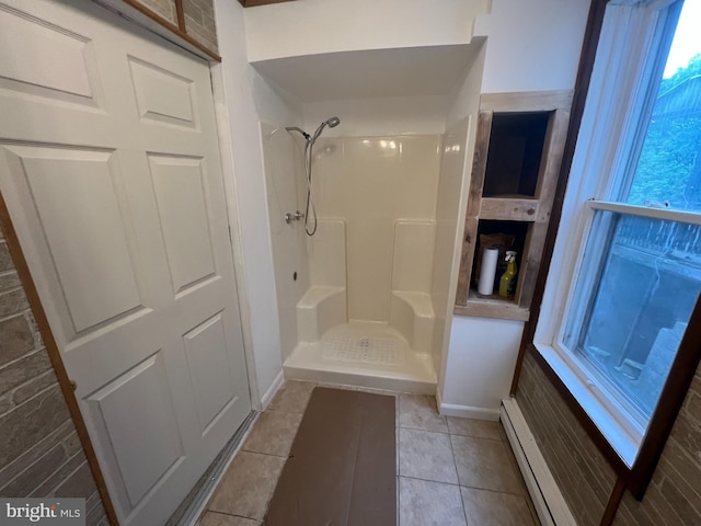 19 S Gold St, Shamokin, PA 17872 - full bath featuring a shower, a baseboard heating unit, and tile patterned flooring